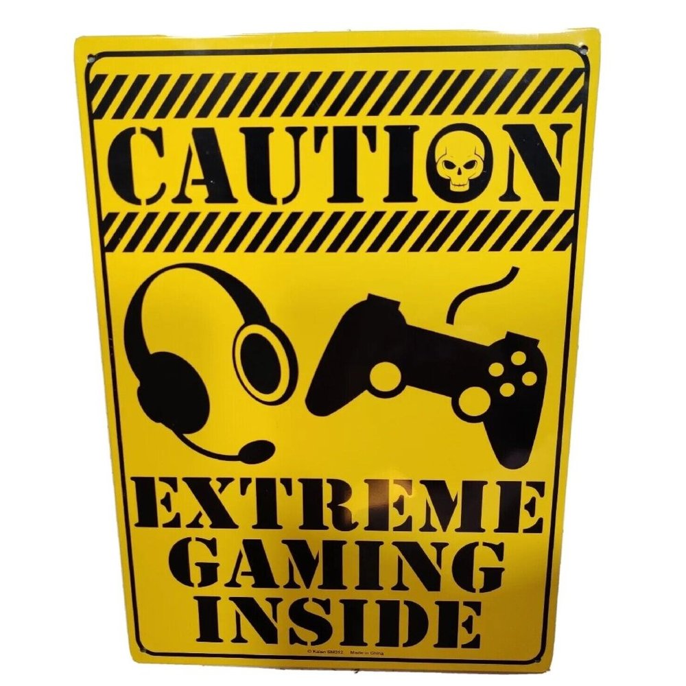 8x11.5 Tin Yellow Warning Sign CAUTION EXTREME GAMING INSIDE Man Cave Game Room